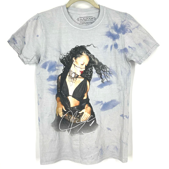 Aaliyah Portrait Band Tee Tie Dye Blue T-Shirt Medium NWOT - Picture 1 of 7